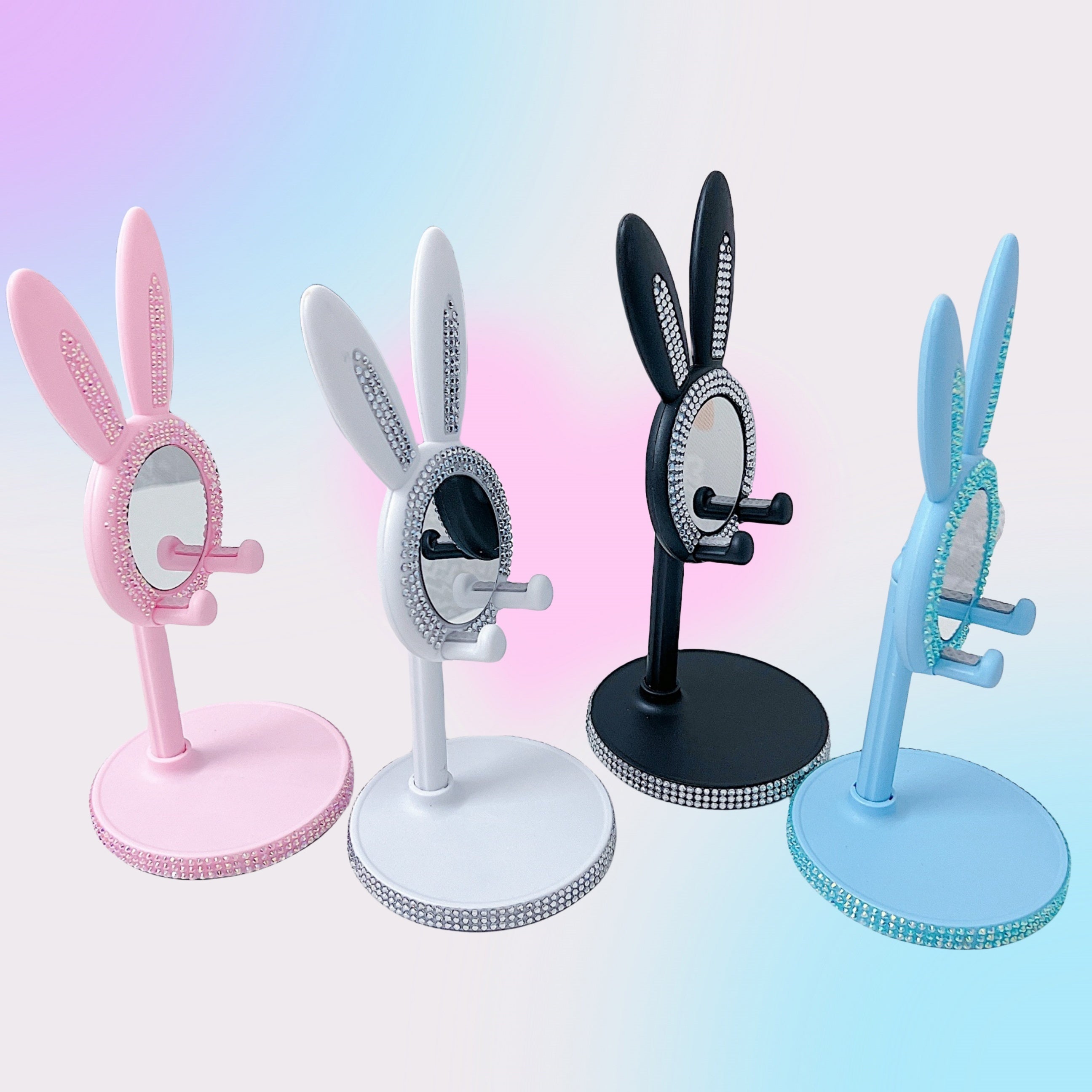 Uchwyt na telefon króliczek z kryształkami i lusterkiem!